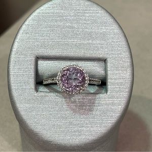 .925 Zales Rose de France ring with white sapphires in the halo/band.